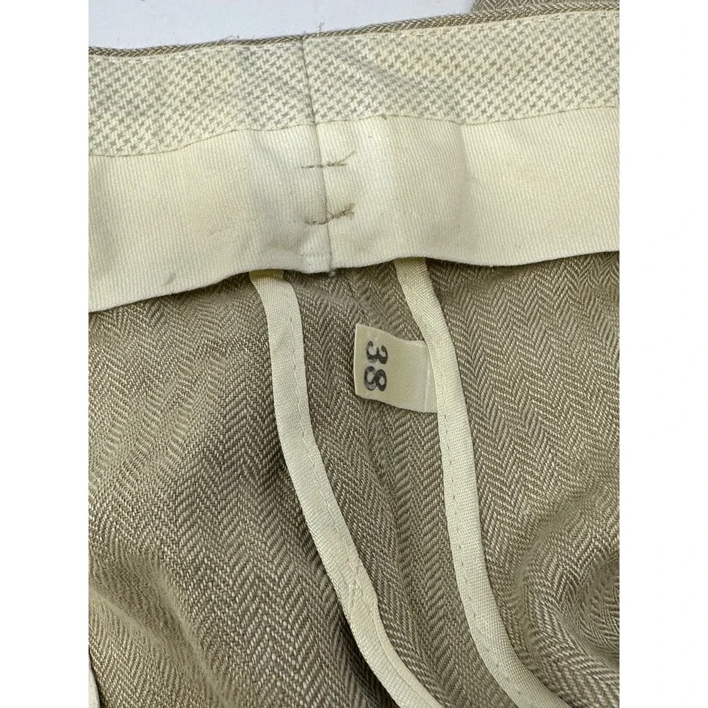Ballin Relax 100% Linen Pants Men's Sz 38x30 Beige Pleated Cuffed R1